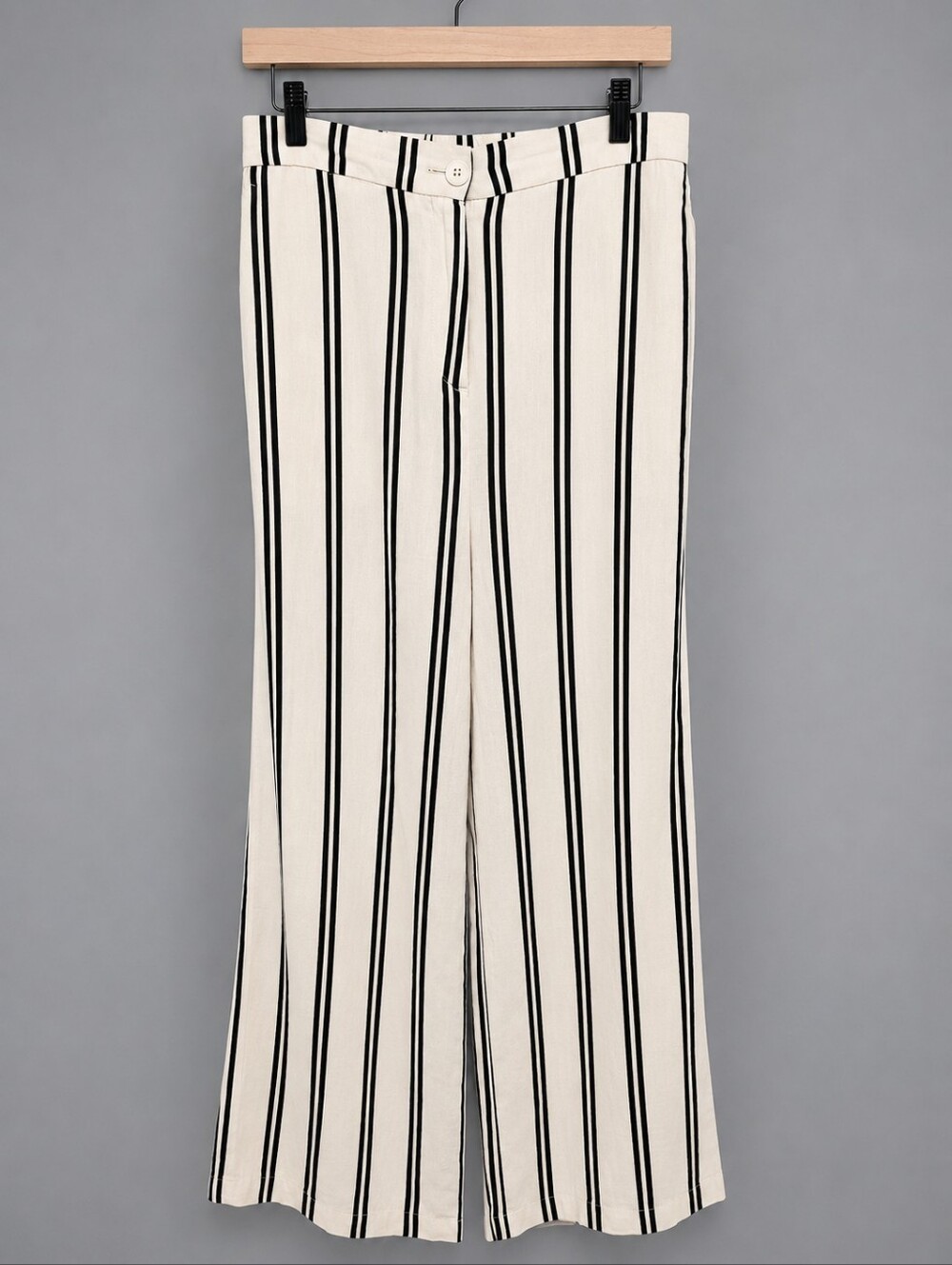 Academy Brand Women's M Linen Blend Wide Leg Pants Navy Cream Stripe High Rise